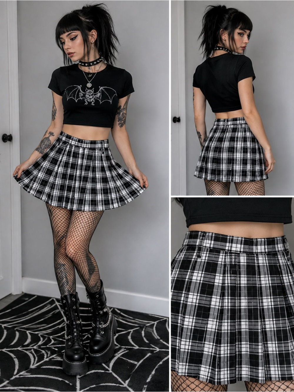Hot Topic Plaid Pleated Mini Skirt Womens S Black White Goth Grunge Y2K Punk